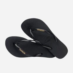 Chinelos Havaianas Slim Logo Metallic Pretos
