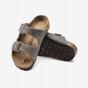 Chinelos Birkenstock Arizona Couro em Camurça Kids Cinzentos