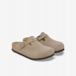 Chinelos Birkenstock Boston Couro em Camurça Kids Bege
