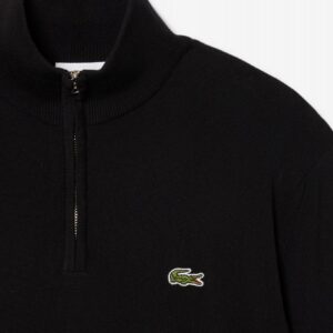 Camisola com Fecho Lacoste de Gola Alta em Algodão Preta