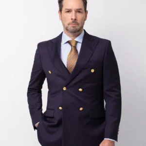 Blazer Clássico de Lã Cruzado Azul Marinho