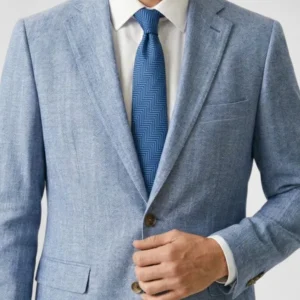 Blazer de Algodão e Linho Espinha Azul Claro