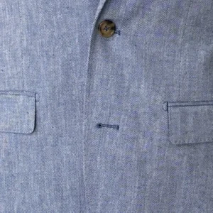 Blazer de Algodão e Linho Espinha Azul Claro