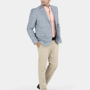 Blazer de Algodão e Linho Príncipe de Gales Azul