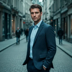 Blazer de Lã Falso Liso Azul