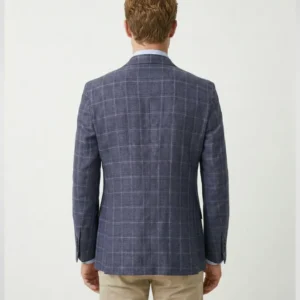 Blazer de Linho e lã Quadros Azul Marinho