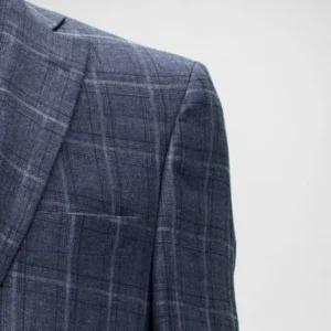 Blazer de Linho e lã Quadros Azul Marinho