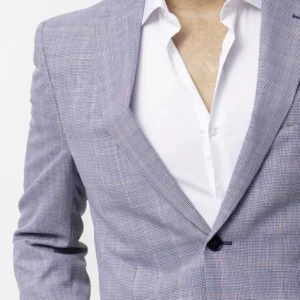 Blazer de Lã Pied Poule Azul com Quadrado