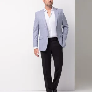 Blazer de Lã Pied Poule Azul com Quadrado
