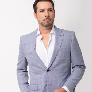 Blazer de Lã Pied Poule Azul com Quadrado