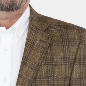 Blazer de Lã Seda e Linho Quadrado Castanho