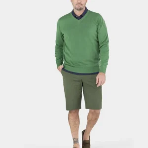 Malha Decote V de Algodão Verde