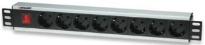 Intellinet 19" Rackmount 8-Way Power Strip - German Type, With On/Off Switch, No Surge Protection (Euro 2-pin plug)